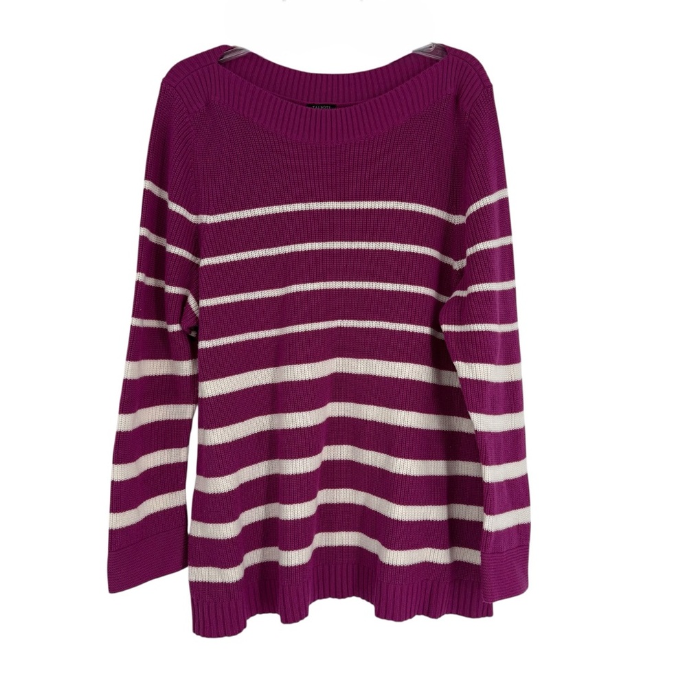 Talbots Size 2X Striped Boat Neck Sweater Pullover Berry White Mid-weight cotton